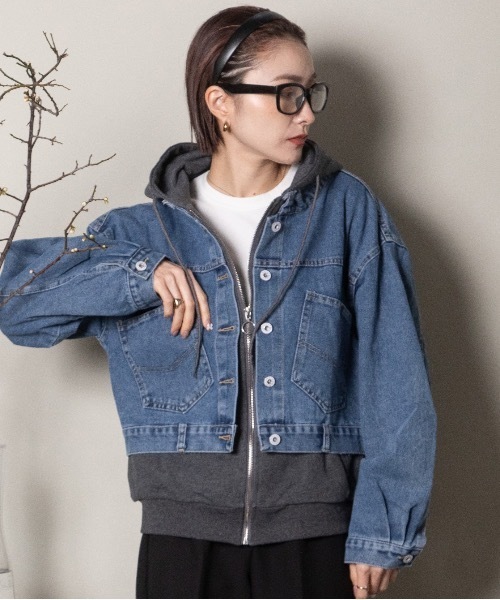 lodie(ロディ)の「デニムドッキングフーディ(その他アウター・レディース・チャコールグレー/ブラック/グレー・FREE)」の4枚目の写真