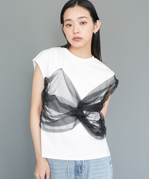 mili an deni(ミリアンデニ)の「チュールリボンドッキングTシャツ(Tシャツ/カットソー・レディース・オフホワイト/ブラック/ホワイト系その他・M)」の3枚目の写真