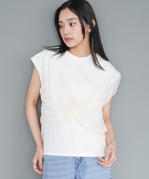mili an deni(ミリアンデニ)の「チュールリボンドッキングTシャツ(Tシャツ/カットソー・レディース・オフホワイト/ブラック/ホワイト系その他・M)」の2枚目の写真