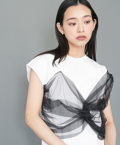 mili an deni(ミリアンデニ)の「チュールリボンドッキングTシャツ(Tシャツ/カットソー・レディース・オフホワイト/ブラック/ホワイト系その他・M)」の8枚目の写真