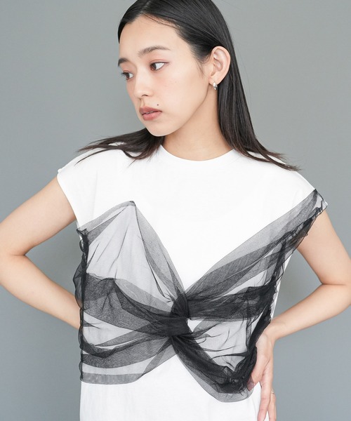 mili an deni(ミリアンデニ)の「チュールリボンドッキングTシャツ(Tシャツ/カットソー・レディース・オフホワイト/ブラック/ホワイト系その他・M)」の15枚目の写真