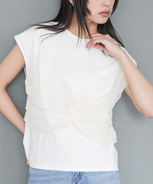mili an deni(ミリアンデニ)の「チュールリボンドッキングTシャツ(Tシャツ/カットソー・レディース・オフホワイト/ブラック/ホワイト系その他・M)」の16枚目の写真