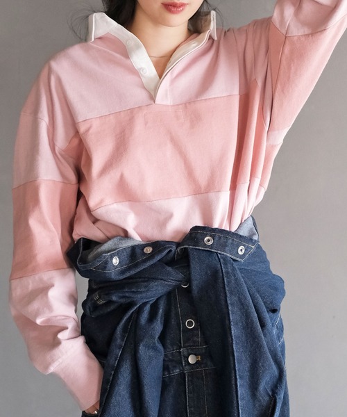 AKTE（アクテ）の「コットンラガーシャツ（Tシャツ/カットソー・レディース・ピンク/ネイビー・FREE）」の2枚目の写真