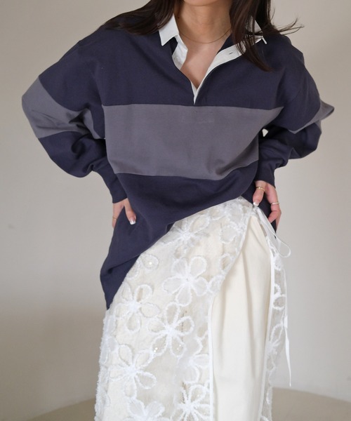 AKTE（アクテ）の「コットンラガーシャツ（Tシャツ/カットソー・レディース・ピンク/ネイビー・FREE）」の9枚目の写真