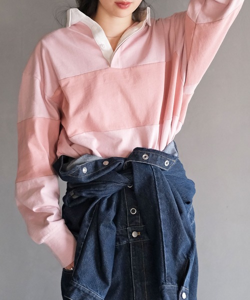 AKTE（アクテ）の「コットンラガーシャツ（Tシャツ/カットソー・レディース・ピンク/ネイビー・FREE）」の13枚目の写真