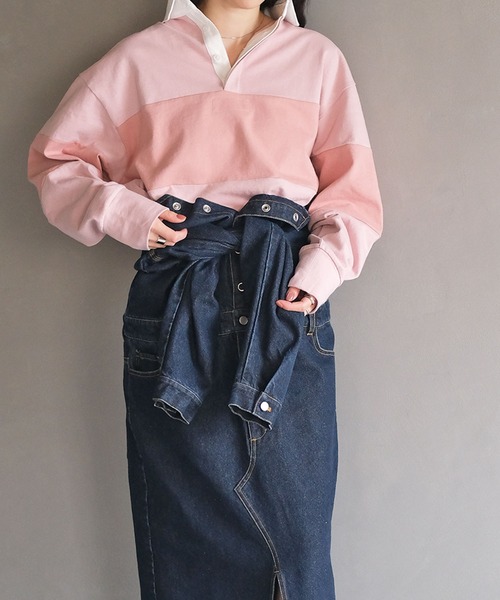 AKTE（アクテ）の「コットンラガーシャツ（Tシャツ/カットソー・レディース・ピンク/ネイビー・FREE）」の14枚目の写真