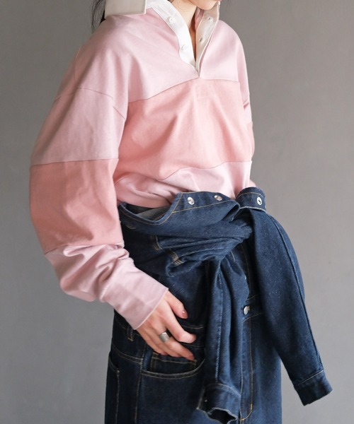 AKTE（アクテ）の「コットンラガーシャツ（Tシャツ/カットソー・レディース・ピンク/ネイビー・FREE）」の16枚目の写真