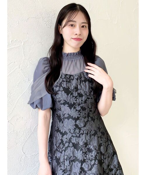 dazzlin（ダズリン）の「シアーベールジャガードワンピース（ドレス・レディース・オフホワイト/ブラック/グレー・SMALL/MEDIUM）」の8枚目の写真