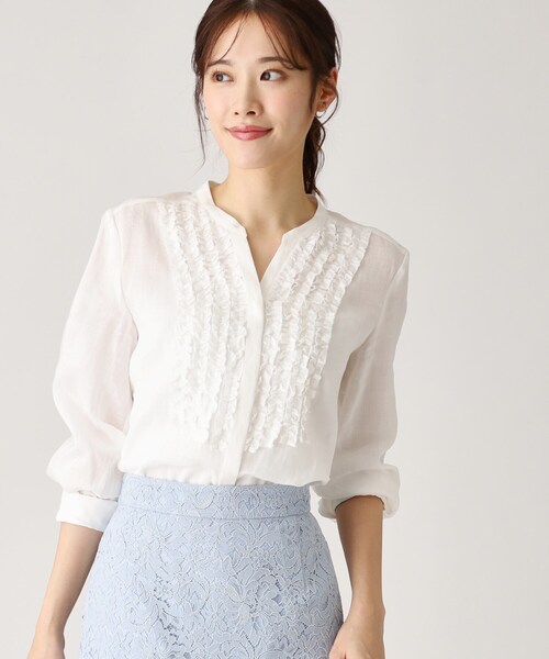 COUP DE CHANCE（クードシャンス）の「◆【ラミー100％／洗える】夏におすすめ！華やかフリルデザインブラウス（シャツ/ブラウス・レディース・ホワイト/ピンク系/ブラック/ブルーグリーン/ナチュラル・34/36/38/40）」の2枚目の写真