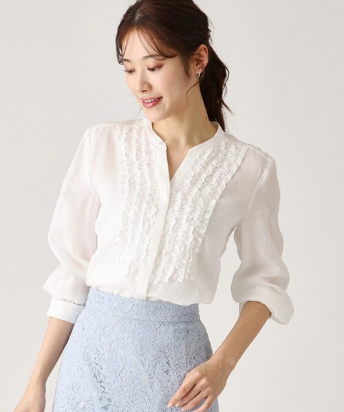 COUP DE CHANCE（クードシャンス）の「◆【ラミー100％／洗える】夏におすすめ！華やかフリルデザインブラウス（シャツ/ブラウス・レディース・ホワイト/ピンク系/ブラック/ブルーグリーン/ナチュラル・34/36/38/40）」の14枚目の写真