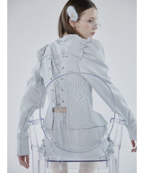 lilLilly（リルリリー）の「レースアップスウェットトップス【セットアップ対応】（スウェット・レディース・ホワイト/グレー/ブルー・FREE）」の14枚目の写真