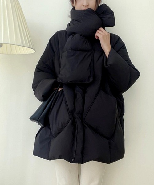 週末セール中‼Lallia Mù ブラック ダウンジャケット マフラー付き マフラー付きダウンジャケット（ダウンジャケット/コート）｜LUMIRA