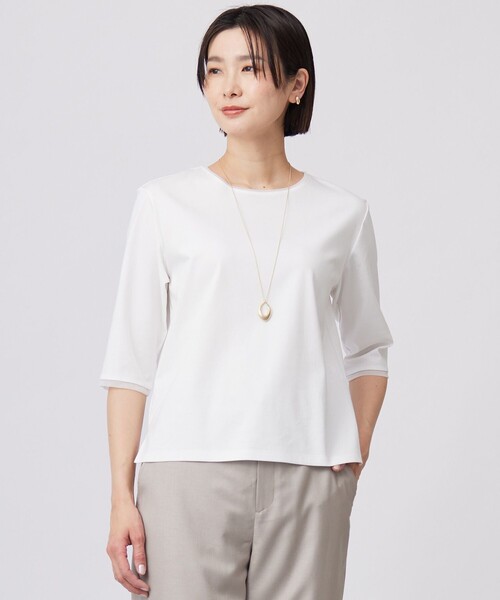 J.PRESS(ジェイプレス)の「【WEB限定カラーあり・洗える】スムースジャージー カットソー(Tシャツ/カットソー・レディース・ホワイト系/ネイビー系/ライトグレー系・T13/T15)」の2枚目の写真