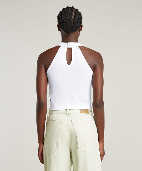 G-STAR(ジースター)の「BACK SNAP SLIM CROPPED TOP/クロップドバックスナップスリムタンクトップ(タンクトップ・レディース・ホワイト/ダークブラック・MEDIUM/SMALL/X-SMALL)」の1枚目の写真