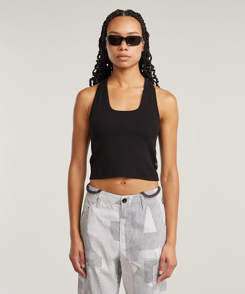 G-STAR(ジースター)の「BACK SNAP SLIM CROPPED TOP/クロップドバックスナップスリムタンクトップ(タンクトップ・レディース・ホワイト/ダークブラック・MEDIUM/SMALL/X-SMALL)」の2枚目の写真