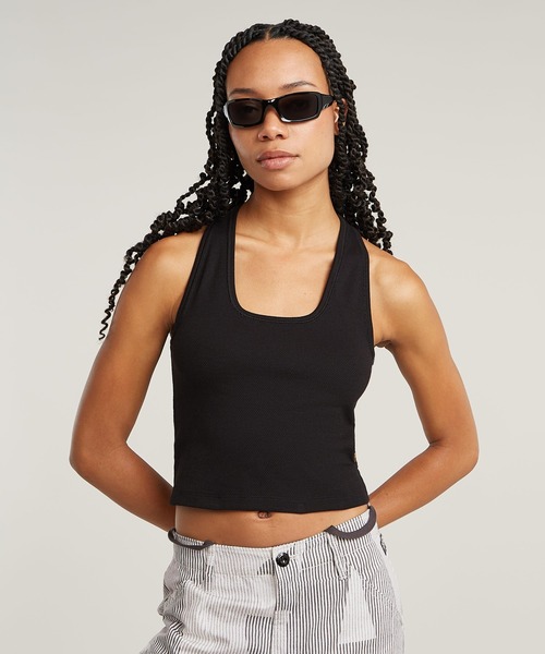 G-STAR(ジースター)の「BACK SNAP SLIM CROPPED TOP/クロップドバックスナップスリムタンクトップ(タンクトップ・レディース・ホワイト/ダークブラック・MEDIUM/SMALL/X-SMALL)」の7枚目の写真