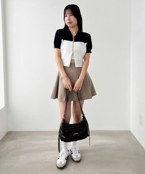 SUARE】ウォッシャブル ケーブル 半袖 ニット[COLLAR/NO COLLAR] green label relaxing ニット セーター 襟レース 2WAY ショート