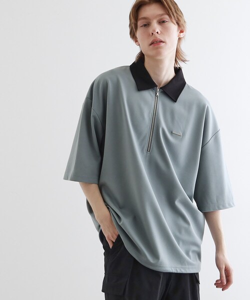 tk.TAKEO KIKUCHI（ティーケータケオキクチ）の「◆配色ハーフジップポロ（ポロシャツ・メンズ・グリーン/ブラック/ホワイト・03/02/01）」の3枚目の写真