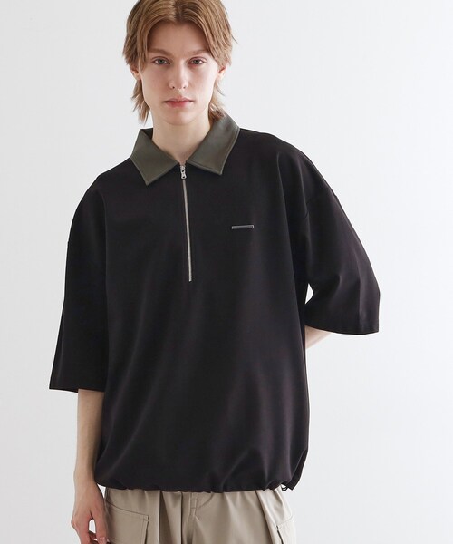 tk.TAKEO KIKUCHI（ティーケータケオキクチ）の「◆配色ハーフジップポロ（ポロシャツ・メンズ・グリーン/ブラック/ホワイト・03/02/01）」の2枚目の写真