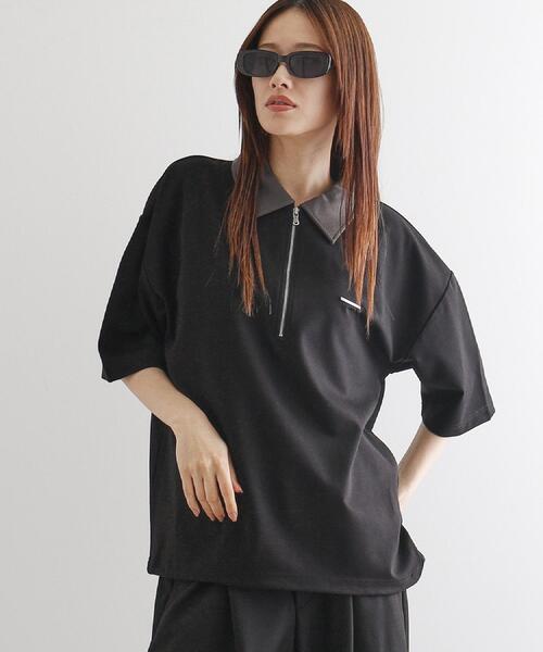 tk.TAKEO KIKUCHI（ティーケータケオキクチ）の「◆配色ハーフジップポロ（ポロシャツ・メンズ・グリーン/ブラック/ホワイト・03/02/01）」の9枚目の写真