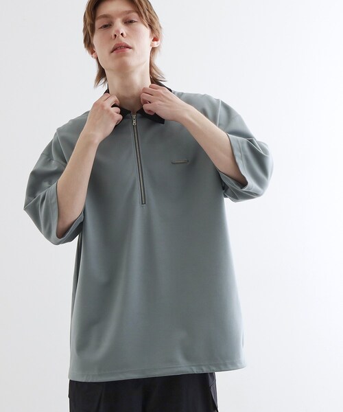 tk.TAKEO KIKUCHI（ティーケータケオキクチ）の「◆配色ハーフジップポロ（ポロシャツ・メンズ・グリーン/ブラック/ホワイト・03/02/01）」の11枚目の写真