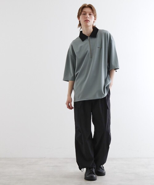 tk.TAKEO KIKUCHI（ティーケータケオキクチ）の「◆配色ハーフジップポロ（ポロシャツ・メンズ・グリーン/ブラック/ホワイト・03/02/01）」の12枚目の写真