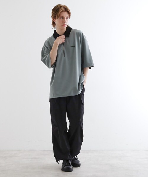 tk.TAKEO KIKUCHI（ティーケータケオキクチ）の「◆配色ハーフジップポロ（ポロシャツ・メンズ・グリーン/ブラック/ホワイト・03/02/01）」の13枚目の写真