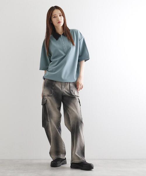 tk.TAKEO KIKUCHI（ティーケータケオキクチ）の「◆配色ハーフジップポロ（ポロシャツ・メンズ・グリーン/ブラック/ホワイト・03/02/01）」の16枚目の写真