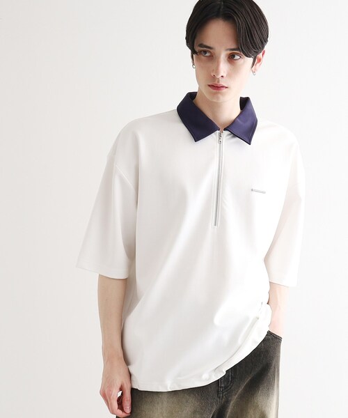 tk.TAKEO KIKUCHI（ティーケータケオキクチ）の「◆配色ハーフジップポロ（ポロシャツ・メンズ・グリーン/ブラック/ホワイト・03/02/01）」の17枚目の写真