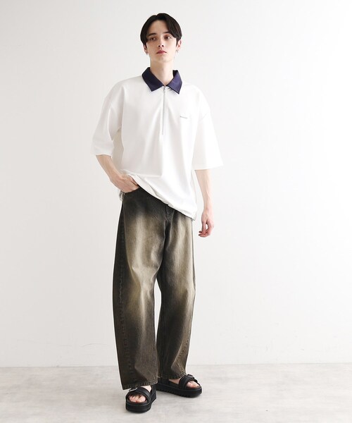 tk.TAKEO KIKUCHI（ティーケータケオキクチ）の「◆配色ハーフジップポロ（ポロシャツ・メンズ・グリーン/ブラック/ホワイト・03/02/01）」の18枚目の写真