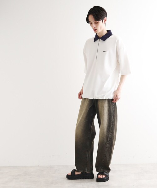 tk.TAKEO KIKUCHI（ティーケータケオキクチ）の「◆配色ハーフジップポロ（ポロシャツ・メンズ・グリーン/ブラック/ホワイト・03/02/01）」の19枚目の写真