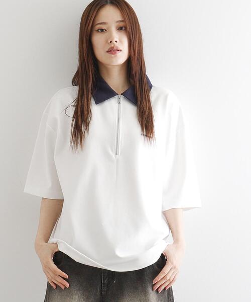 tk.TAKEO KIKUCHI（ティーケータケオキクチ）の「◆配色ハーフジップポロ（ポロシャツ・メンズ・グリーン/ブラック/ホワイト・03/02/01）」の22枚目の写真