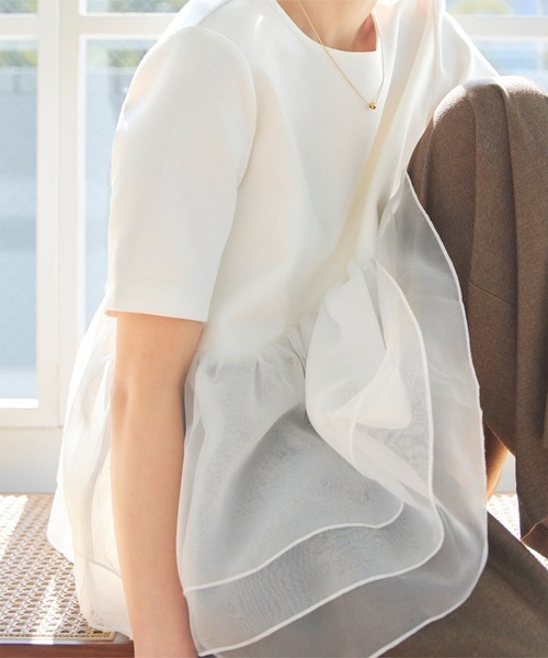 KOBE LETTUCE(コウベレタス)の「オーガンジーペプラムポンチTシャツ(Tシャツ/カットソー・レディース・ブラック/ネイビー/ホワイト・M)」の5枚目の写真