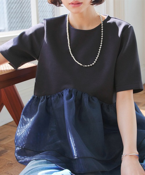 KOBE LETTUCE(コウベレタス)の「オーガンジーペプラムポンチTシャツ(Tシャツ/カットソー・レディース・ブラック/ネイビー/ホワイト・M)」の8枚目の写真