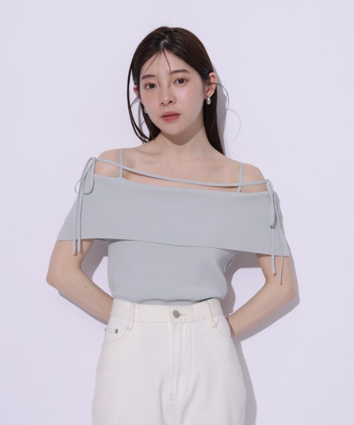 Rirandture(リランドチュール)の「オフショルストラップニット(ニット/セーター・レディース・ブラック/ライトブルー/ピンク/ホワイト/レッド・2)」の11枚目の写真