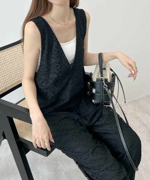 Futier land（フューティアランド）の「ブロックレースサロペット / 2way（サロペット/オーバーオール・レディース・アイボリー/ブラック・FREE）」の2枚目の写真