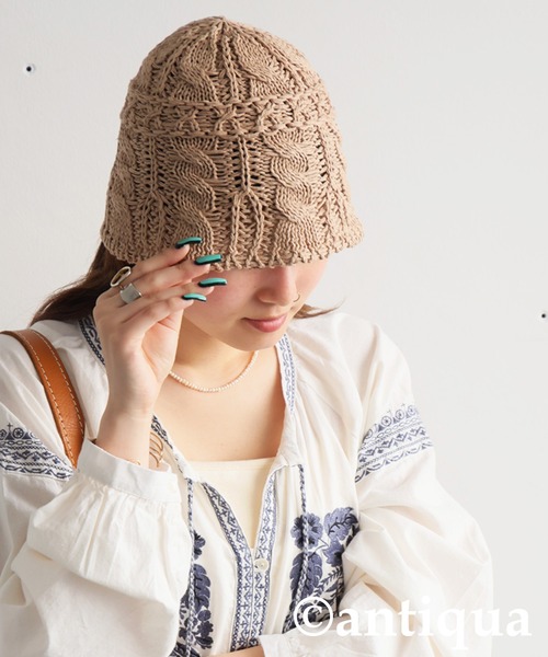 antiqua（アンティカ）の「コットンニットハット（ニットキャップ/ビーニー・レディース・ベージュ/アイボリー・FREE）」の8枚目の写真