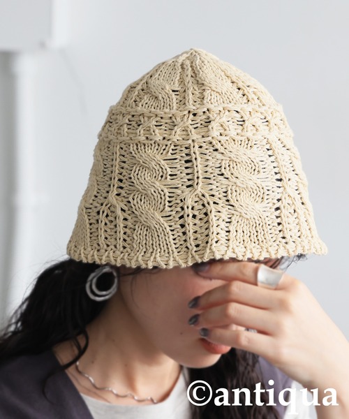 antiqua（アンティカ）の「コットンニットハット（ニットキャップ/ビーニー・レディース・ベージュ/アイボリー・FREE）」の3枚目の写真