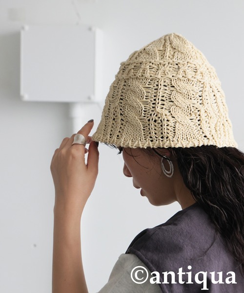 antiqua（アンティカ）の「コットンニットハット（ニットキャップ/ビーニー・レディース・ベージュ/アイボリー・FREE）」の4枚目の写真