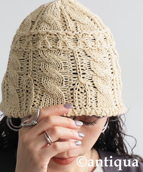 antiqua（アンティカ）の「コットンニットハット（ニットキャップ/ビーニー・レディース・ベージュ/アイボリー・FREE）」の5枚目の写真