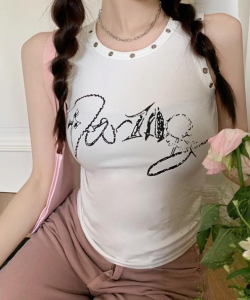 lilful(リルフル)の「ショート丈アイレットプリントタンク(タンクトップ・レディース・ブラック/ホワイト・L/M/S)」の10枚目の写真