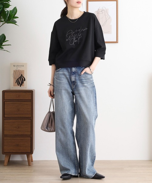 EGLANTINE(エグランティーヌ)の「EGLANTINE ダブルロゴカットソー 7分袖プルオーバー(Tシャツ/カットソー・レディース・オフホワイト/カーキ/ライトベージュ/ブラック・40)」の12枚目の写真
