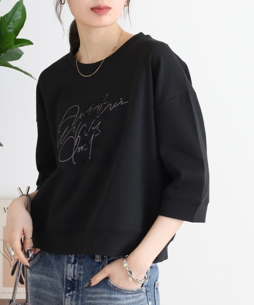 EGLANTINE(エグランティーヌ)の「EGLANTINE ダブルロゴカットソー 7分袖プルオーバー(Tシャツ/カットソー・レディース・オフホワイト/カーキ/ライトベージュ/ブラック・40)」の11枚目の写真