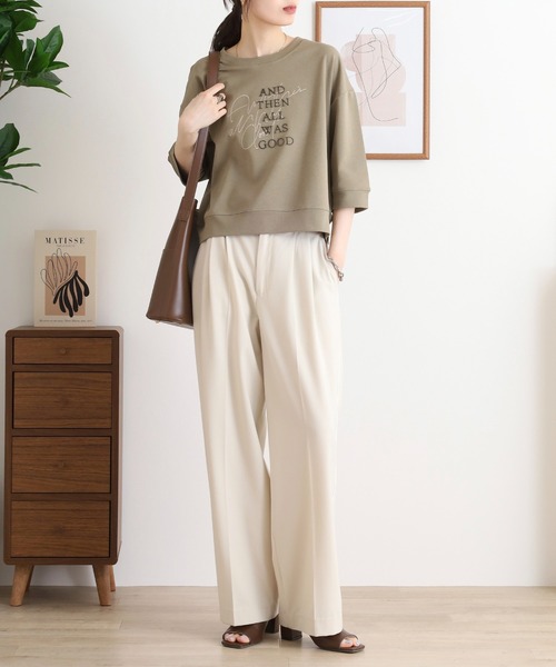 EGLANTINE(エグランティーヌ)の「EGLANTINE ダブルロゴカットソー 7分袖プルオーバー(Tシャツ/カットソー・レディース・オフホワイト/カーキ/ライトベージュ/ブラック・40)」の20枚目の写真