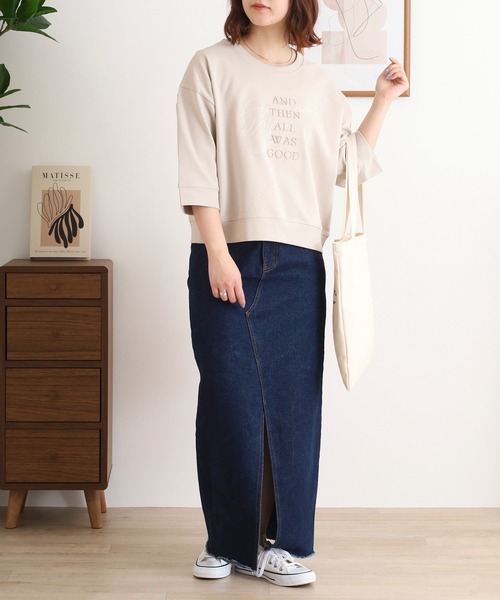 EGLANTINE(エグランティーヌ)の「EGLANTINE ダブルロゴカットソー 7分袖プルオーバー(Tシャツ/カットソー・レディース・オフホワイト/カーキ/ライトベージュ/ブラック・40)」の16枚目の写真