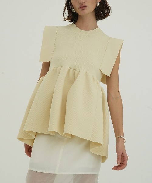 CLANE - 【25SS】 SQUARE SLEEVE GATHER KNIT TOPS - BLACK