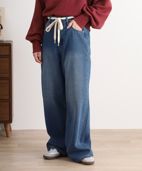 hunch(ハンチ)の「hunch 10オンスデニム ウエストベルト紐付き(デニムパンツ・レディース・ブルー/グレー/ライトインディゴブルー/ベージュ・FREE)」の13枚目の写真