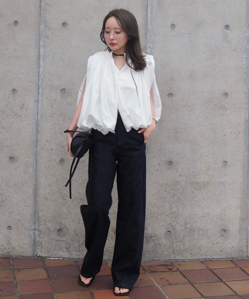 LAULEN（ローレン）の「sleeveless balloon shirt /スタンドカラー比翼スリーブレスバルーンシャツ（シャツ/ブラウス・レディース・ホワイト・FREE）」の5枚目の写真