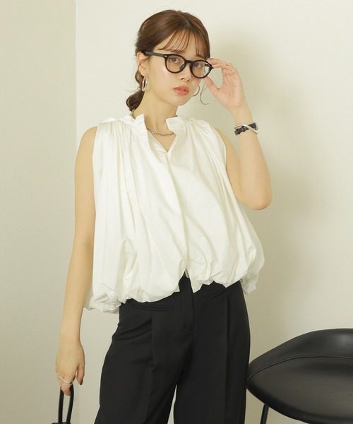 LAULEN（ローレン）の「sleeveless balloon shirt /スタンドカラー比翼スリーブレスバルーンシャツ（シャツ/ブラウス・レディース・ホワイト・FREE）」の7枚目の写真