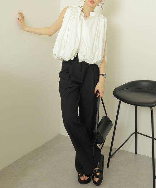 LAULEN（ローレン）の「sleeveless balloon shirt /スタンドカラー比翼スリーブレスバルーンシャツ（シャツ/ブラウス・レディース・ホワイト・FREE）」の11枚目の写真